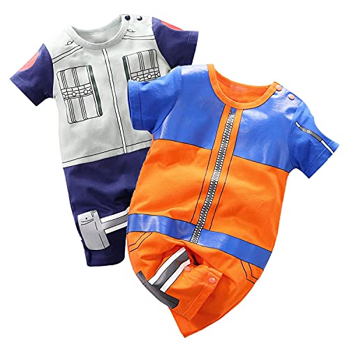 YFYBaby Baby Boys' 2 Pack Short Sleeve Romper Toddler Cartoon Onesie Outfits - 3-6 Months - Red/Orange
