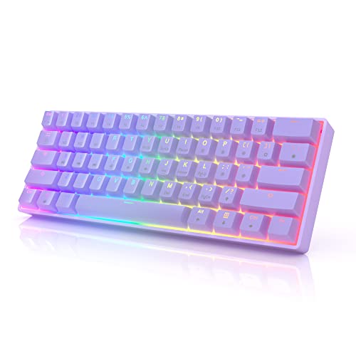 HK GAMING GK61 Mechanical Gaming Keyboard - 61 Keys Multi Color RGB Illuminated LED Backlit Wired Programmable for PC/Mac Gamer (Gateron Optical Red, Lavender)