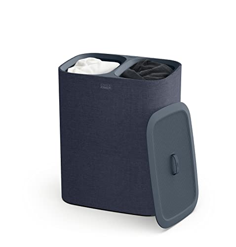 Joseph Joseph Tota 90-liter Laundry Hamper Separation Basket with lid, 2 Removable Washing Bags with Handles - Carbon Black - Dual - 90L - Black
