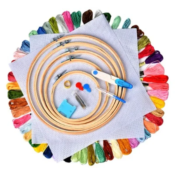 Cozywind Ricamo Starter Kit Punto Croce Kit 50 Colori Matassine Punto Croce Ricamo Set per Principianti Fai da Te Cucitura a Croce Usato per Ricamo (Kit One)