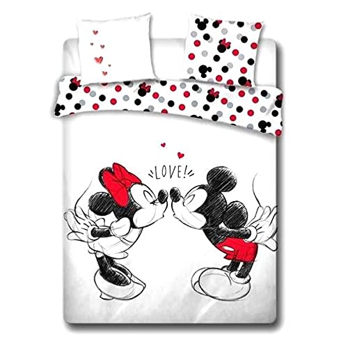 Dekbedovertrek Mickey en Minnie in Love, wit, 200 x 200 cm, 100% katoen