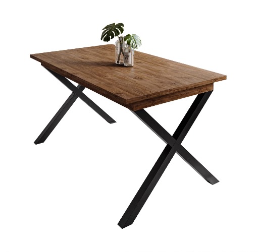 Tafel X-ART uitschuifbare tafel 150-198 cm salontafel uitschuifbare eettafel moderne elegante sofa tafel woonkamer eiken metalen frame in zwart (zwart/stirling eiken)