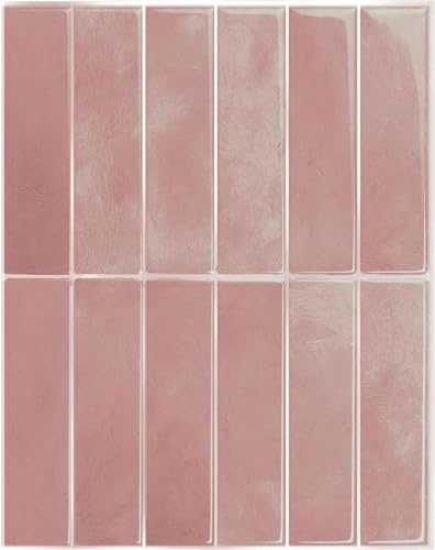 SMART TILES Peel and Stick Backsplash - 5 Sheets of 11.43" x 9" - 3D Adhesive Peel and Stick Tile Backsplash for Kitchen, Bathroom, Wall Tile - Pack of 5 - Rabat Pink
