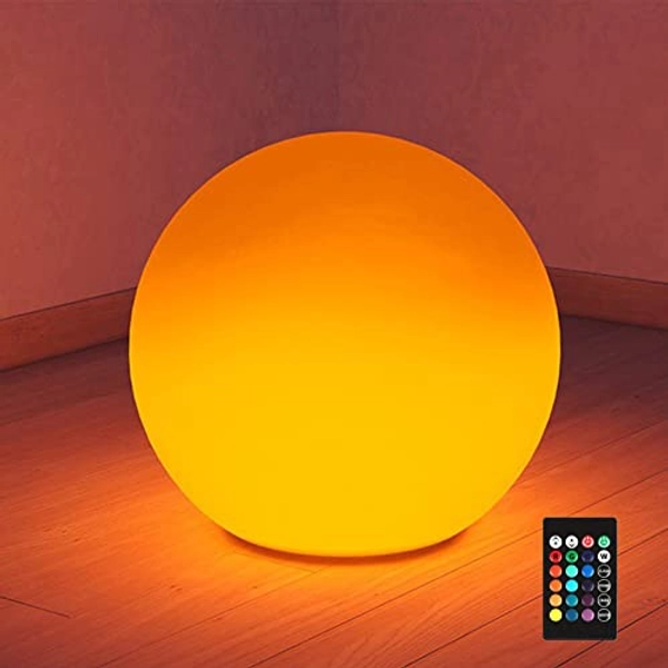 16 Inch Ultra-Fun LED Ball Light, Rechargeable Globe Floor Lamp w/Remote, 16 RGB Color Changing Orb Light, Waterproof Outdoor Ambiance Lighting, Pool Party Decorations