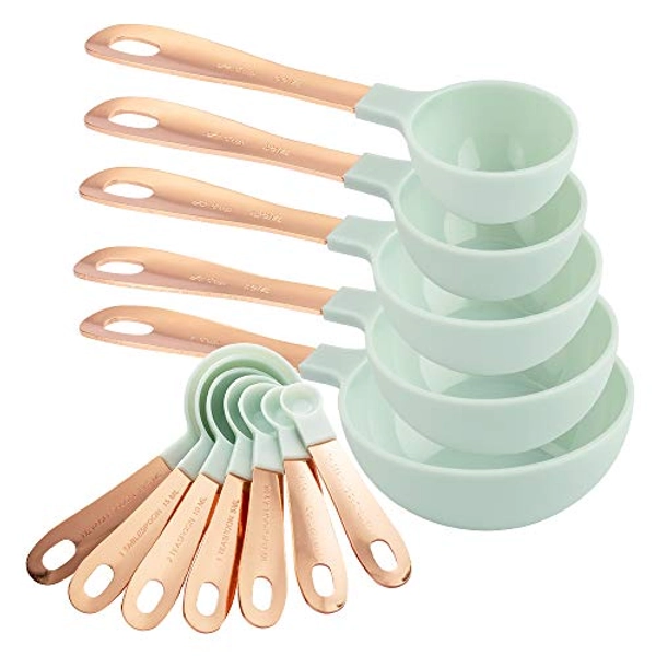 COOK WITH COLOR 12 PC Measuring Cups Set and Measuring Spoon Set with Copper Coated Stainless Steel Handles, Nesting Kitchen Measuring Set, Liquid Measuring Cup Set, Dry Measuring Cup Set (Mint)
