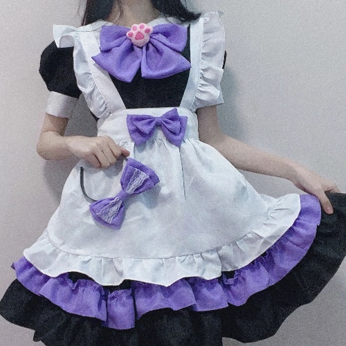 Purple Black Puppy Maid Dress - XL