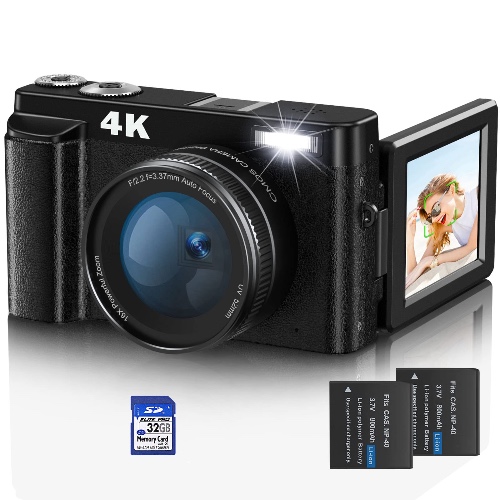 Digital Camera,Jumobuis 2.7K 48MP Autofocus Vlogging Camera with 32G Memory Card 16X Digital Zoom,Powerful Cameras for Photography with 2 Batteries for YouTube