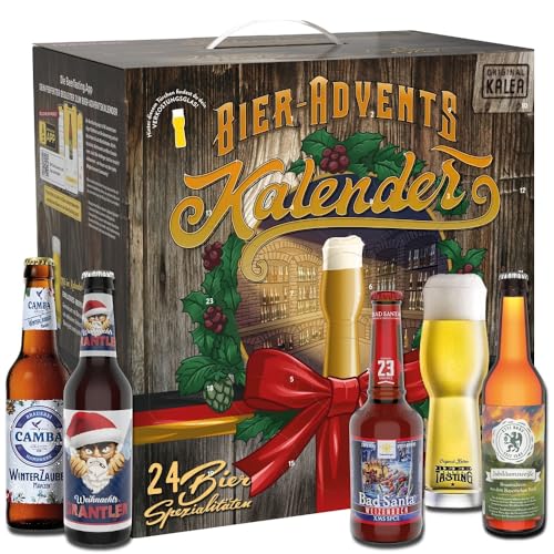 KALEA Bier-Adventskalender | 24 x 0,33 L Bierspezialitäten von Privatbrauereien aus Deutschland | inkl. 1 Verkostungsglas | neue Bestückung 2023 | Geschenk zur Vorweihnachtszeit für alle Bierliebhaber