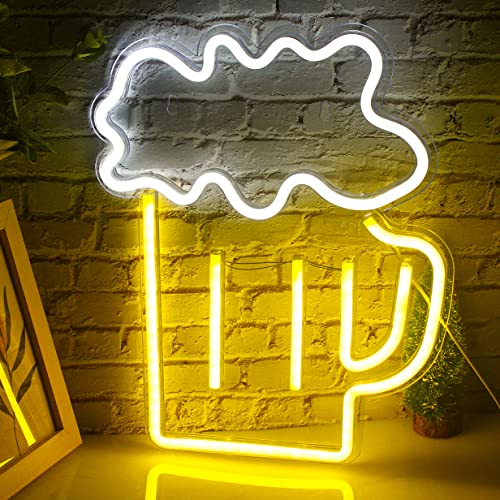 Bier Leuchtreklame Led Neonlicht Zeichen Gelb Weiß Neon Schild Dekorative Wandleuchten für Bar Pub Nachtclub Restaurant Store Festival Feier Dekoration Party Sign - A-bier