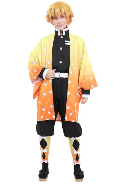 KNY Zenitsu Demon Killing Corps Demon Hunter Uniform Cosplay Costume