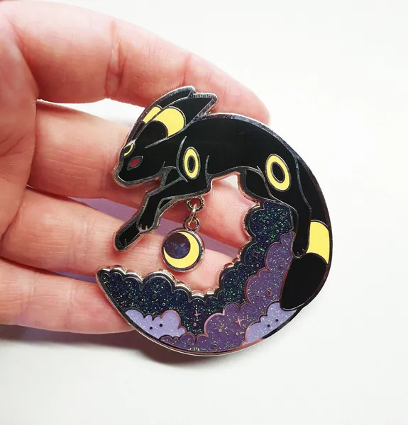 Umbreon Moon Pendant - Hard Enamel Pin - Silver - 2.5 Inch