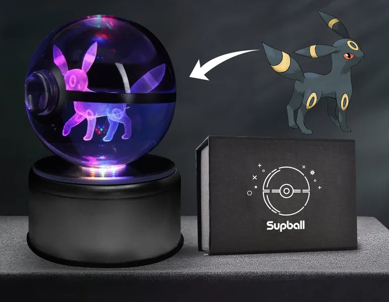 Pokemon Umbreon, Pokemon Umbreon Pokeball, Pokeball Crystal 5CM Included Batteries, Ready to Light Up