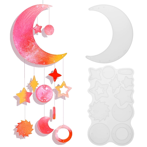 ZIIVARD Wind Chimes Resin Epoxy Silicone Mold Kits Moon Star Wall Hanging Decoration Pendant Charms Resin Casting Molds for DIY Wind Bell Decoration (Wind Chimes)