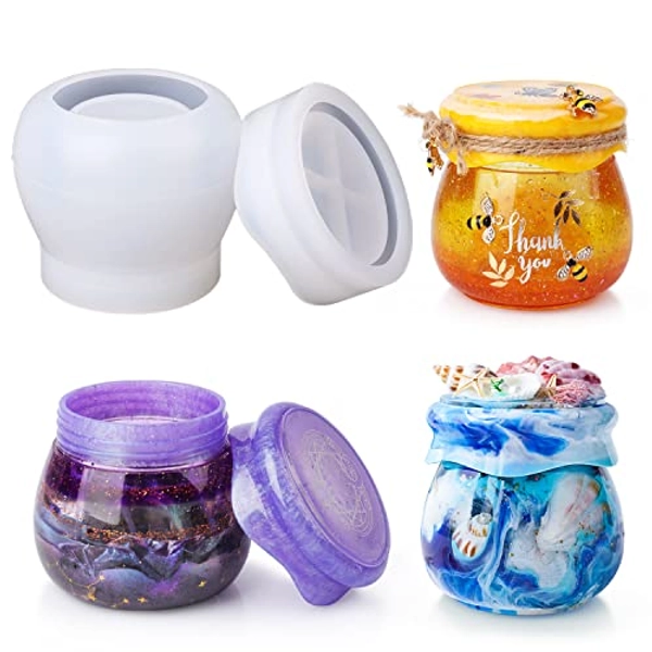 LET'S RESIN Silicone Jar Molds, Jar Resin Molds with Lid,Resin Pudding Silicone Molds for Storage Bottle,Candle Holder,Candy Container,Flower Pot, Gifts