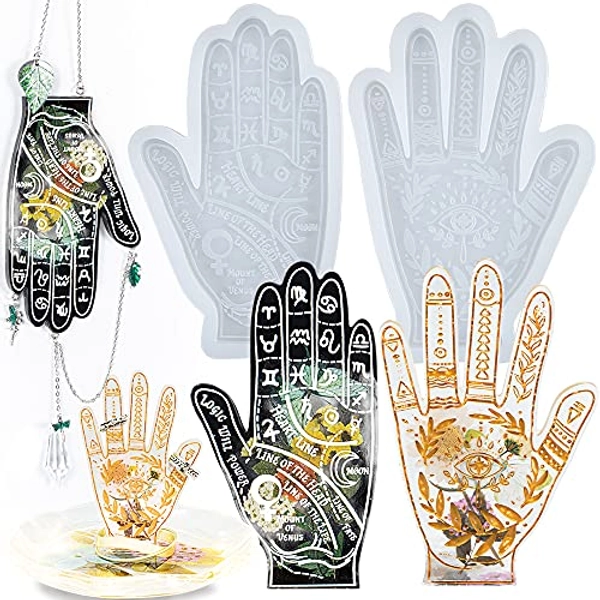 FUNSHOWCASE Epoxy Resin Silicone Molds Zodiac Hand Shaped Constellation Totem Palmistry Fortune Teller Pack of 2 Jewelry Dish Trinket Plate Home Decoration