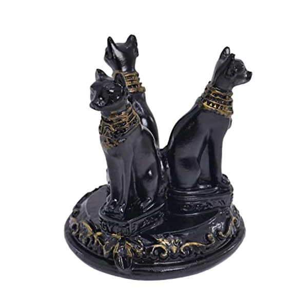 KRISMYA Crystal Sphere Ball Stand,Handmade Triple Egyptian Bastet Cats Crystal Stand Display Base Holder Resin Bast Figurines Statue Home Decoration for 50-55mm Sphere