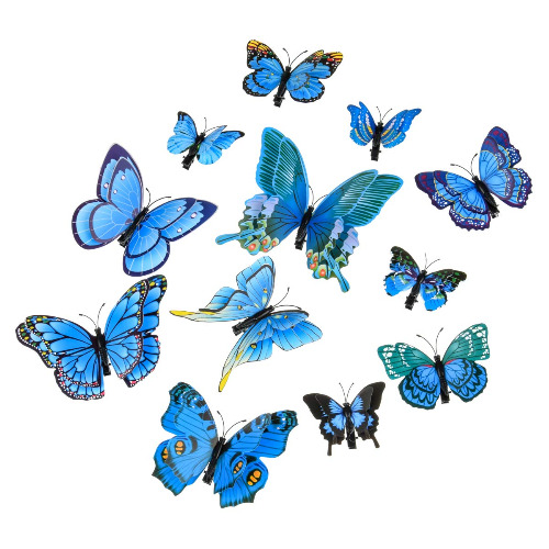DreamLily 12 Pieces Butterfly Hair Clips 3D Butterfly Metal Barrettes Photo Props Party Favors BTY01 (Blue) - Blue