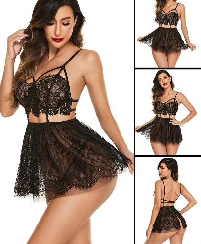 Avidlove Lingerie for Women Lace Babydoll Mesh Nightwear Eyelash Chemise