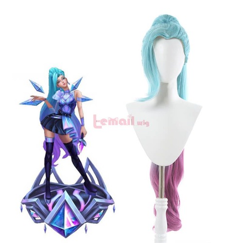 LOL KDA ALL OUT Seraphine Blue Gradient Purple Ponytail Cosplay Wigs
