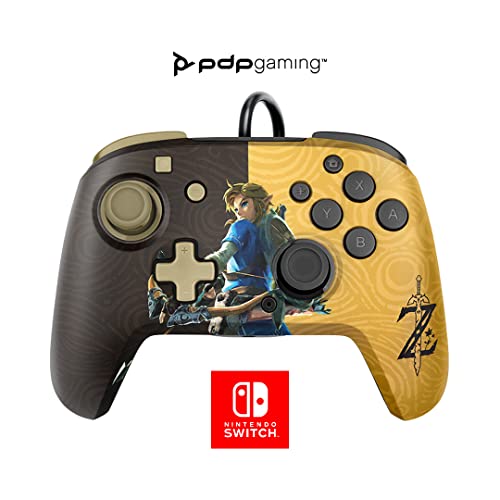 PDP Gaming Faceoff Deluxe+ Wired Switch Pro Controller - Zelda Breath of the Wild - Link - Gold / Black - Official Licensed Nintendo - Customizable buttons and paddles - Ergonomic Controllers - Gold/Black - Controller