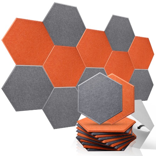 12 Pack Acoustic Panels, Self-adhesive Acoustic Panels, 2nd Generation Sound Absorbing Panel, Orange&Grey Sound Proof Foam Panels, Eco-friendly Polyester Soundproof Wall Panels Reducing Noise,Echoes - Orange&MoonlightGrey
