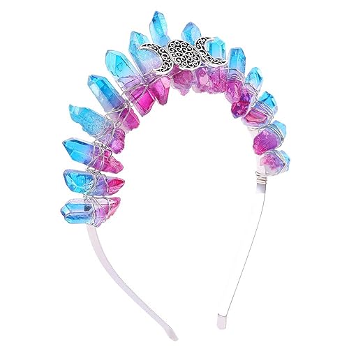 Bubbmi Raw Crystal Crown Headband Natural Quartz Rhinestone Tiara Hair Hoop Women Girls for Wiccan Goddess Cosplay Wedding Parties Photography - Mermaid