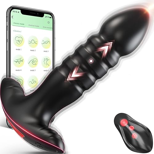 Anal Plug Vibrator with App Control Sex Toy for Men Women - Prostate Massager with 7 Thrusting & Vibrating Modes Adult Anal Vibrator Butt Stimulator Plug for Male Female (Black) - Black