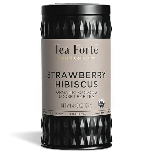 Tea Forte Strawberry Hibiscus Oolong Tea with Organic Hibiscus and Fruit, Loose Leaf Tea Tin, 4.4 oz Canister - Strawberry Hibiscus