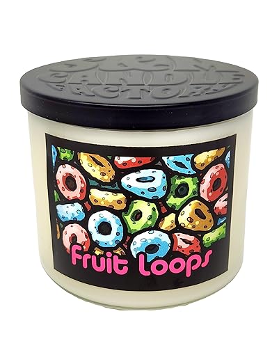 Fruit Loops Candle ~ Premium Coconut & Soy Wax Blend ~ Large Highly Scented 14.5 Ounce 3 Wick Candle and Metal Lid