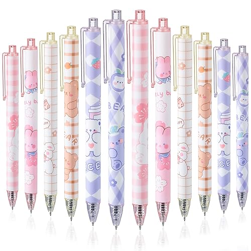 Qualirey 12 Pcs Kawaii Gel Ink Pen 0.5 mm Black Ink Kawaii Pens Retractable Fine Ballpoint Pen Stylish School Supplies for Boys Office Girls Stationery Supplies Gift(Blossomy) - Blossomy