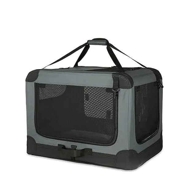Amazon Basics Transportín portátil plegable de 4 puertas para perros y gatos, Gris, S 66 cm x 46 cm x 46 cm - 4 puertas en Gris - S 66 cm x 46 cm x 46 cm