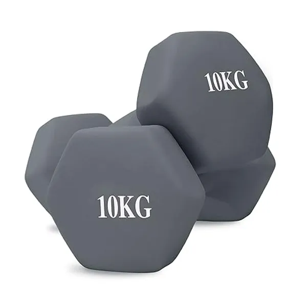 unycos - Pesas y Mancuernas Antideslizantes【Hierro | Neopreno】de 1 kg a 10 kg - Suaves al Tacto para Hombres y Mujeres, Diseño Ergonómico, Anti-Rodadura, Gimnasio en Casa, Fitness - Hexagonales - #U Negro - 2 X 10kg