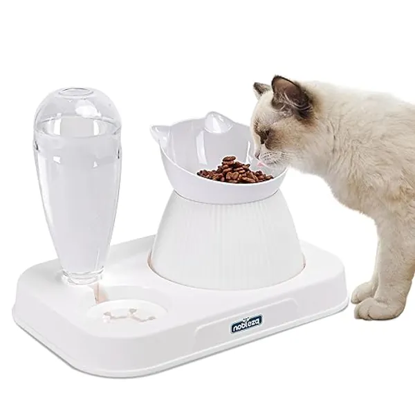 Nobleza-2 En 1 Comedero para Gatos,Bebedero Automático para Gatos,500ml Dispensador Automático Tazones para Mascotas Pequeños,15°Gatos Elevado,Cuenco Slow Food