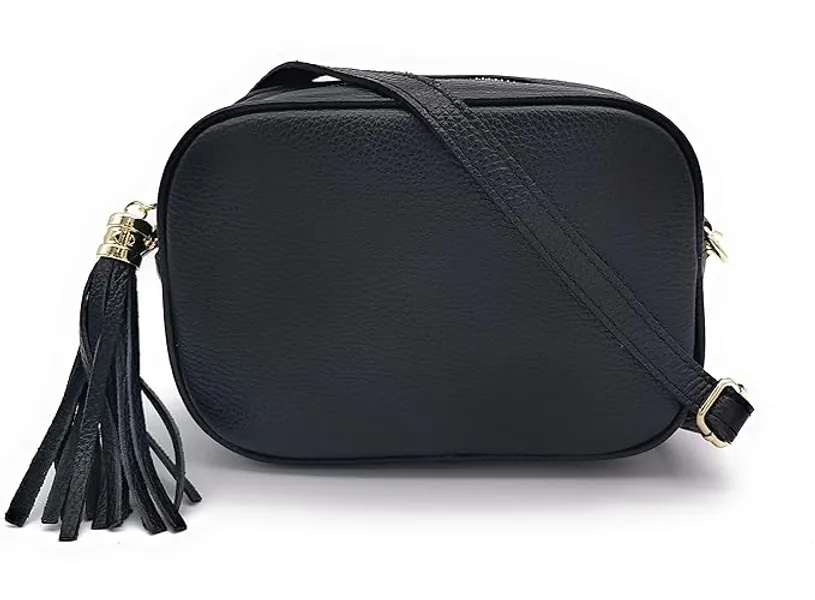 ELIOX Bolso de mujer de piel auténtica Made in Italy pequeño bolso bandolera elegante moda Crossbody Bag Genuine Leather - Negro