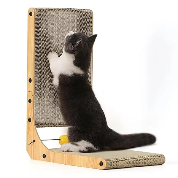 FUKUMARU Rascador para Gatos en Forma de L, 48 cm Rascador de cartón para Gatos con Juguete de Bola para Gatos de Interior, Talla Mediana - Mediano
