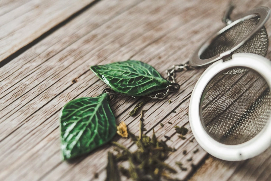 Loose leaf tea strainer - Tea infuser for loose tea - Herbal tea infuser with green leaves
