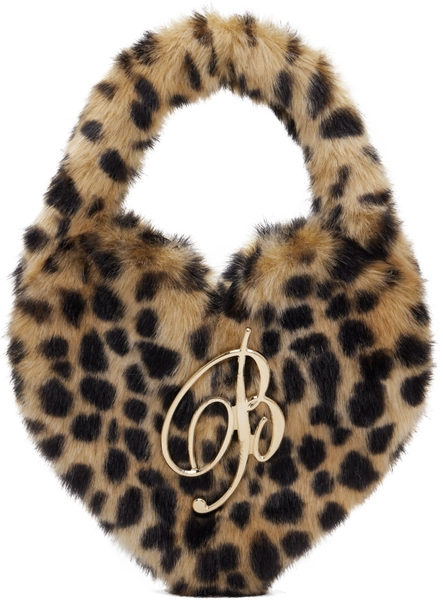 Beige & Black Heart Faux-Fur Bag