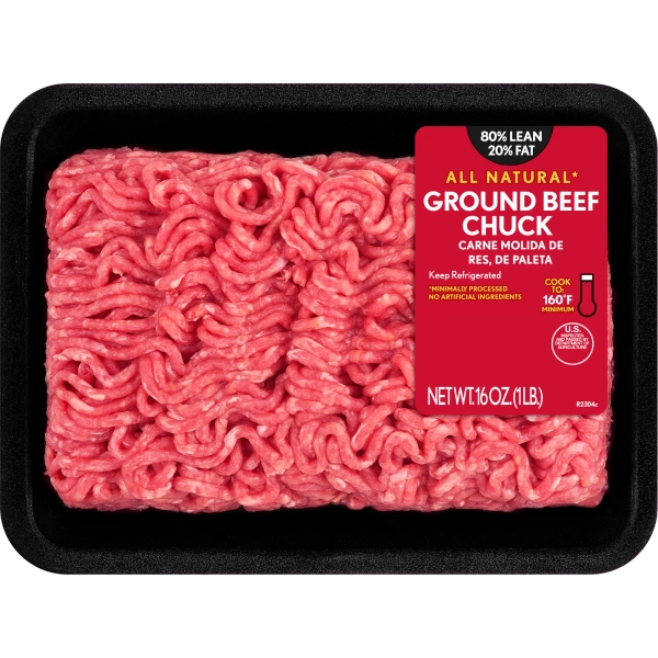 80% Lean / 20% Fat Ground Beef Chuck, 1 lb Tray, Fresh, All Natural*