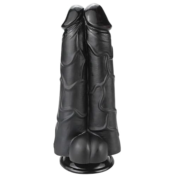 Realistic Double Dildo Massive Anal Plugs with Suction Cup Penis Cock G-Spot Massage Butt Plug Large Anal Sex Toys for Advanced Players Sex Factory (Black)
