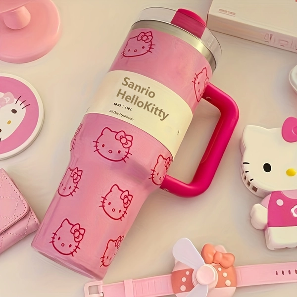 Hello Kitty 40oz Stainless Steel Insulated Water Bottle - Lightweight, with Lid and Straw - Hand Wash Only, for Travel, Outdoor Sports, and Gifts