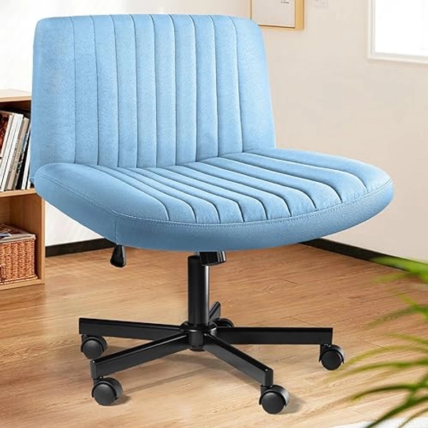 LEMBERI Criss Corss Chair with Wheels,Fabric Padded Armless Wide Office Desk Chairs,120° Rocking Swivel Mid Back Computer Task Vanity Chair for Home Office, Small Space