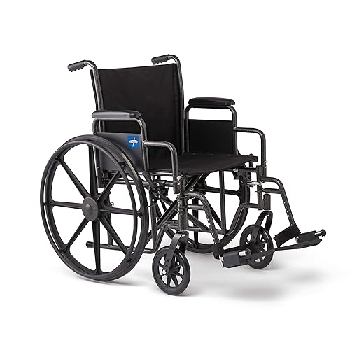 Medline Comfortable Folding Wheelchair with Swing-Back Desk-Length Arms and Swing-Away Footrests, 18”W x 16X”D Seat - 18" Seat Width