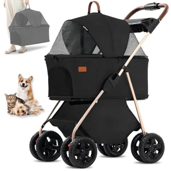 Ingborsa Pet Stroller, 3 in 1 Multifunction Pet Travel System,4 Wheel Foldable Pet Stroller with Storage Basket for Small Medium Dogs & Cats.