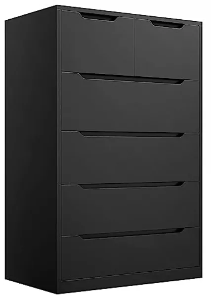 EnHomee Dresser for Bedroom, Dresser with 6 Wood Drawers, Black Dresser and Tall Dresser with Large Organizer, Wood Dressers & Chests of Drawers with Smooth Metal Rail, Black