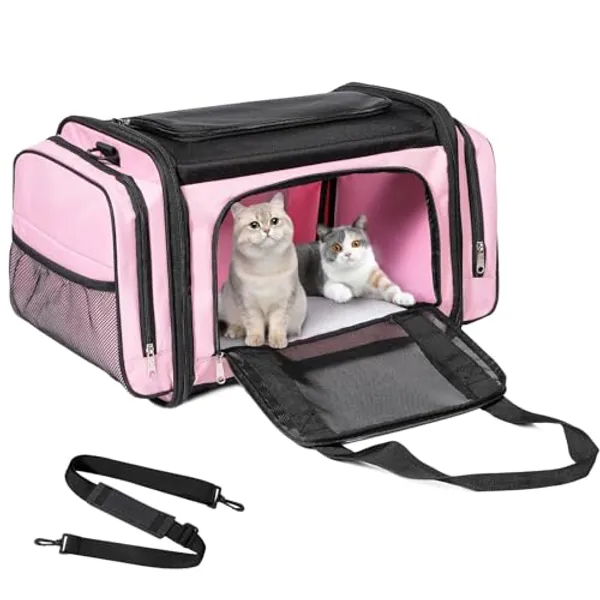 Discala Large Cat Carrier for 2 Cats, Pet Carrier for Cat, Dog Carrier for Small Dogs, Collapsible Soft Sided Large Pet Carrier for Traveling, Indoor and Outdoor Uses - Pink 23"x13"x13"