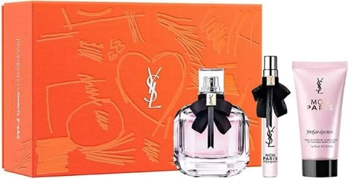 YVES SAINT LAURENT Mon Paris Gift Set (Eau de Parfum Spray 3 Fl Oz, Body Lotion 1.7 Fl Oz, Eau de Parfum Spray 0.3 Fl Oz)