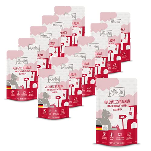 MjAMjAM - Premium Nassfutter für Katzen - Quetschie - kulinarischer Hirsch und Truthahn an frischen Cranberries, 12er Pack (12 x 125 g), getreidefrei mit extra viel Fleisch - Hirsch + Truthahn - 125 g (12er Pack)