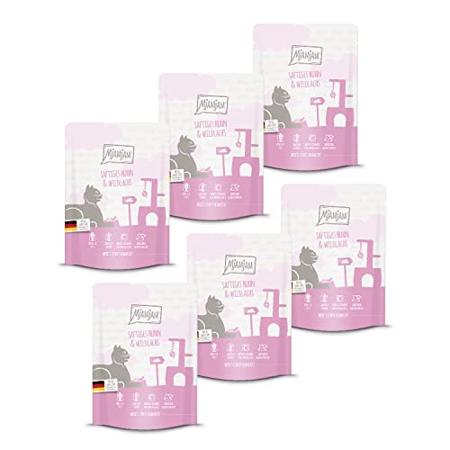MjAMjAM - Premium Nassfutter für Katzen - Quetschie - saftiges Huhn und Wildlachs, 6er Pack (6 x 300 g), getreidefrei mit extra viel Fleisch - Huhn + Wildlachs - 300 g (6er Pack)