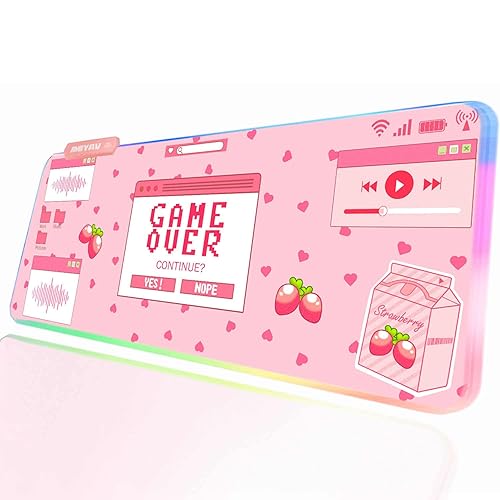 JMIYAV Gaming Over Kawaii RGB Gaming Mauspad Led Erweiterte Groß Cute Schreibtischunterlage Rutschfester Gummi XL Pink Gaming Mousepad Großes Mouse Pad Rosa Mouse Mat für Gamer 800x300 mm - Gaming over D1