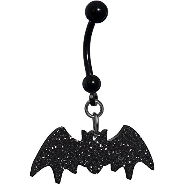 Body Candy Women's Glittery Black Bat Belly Button Ring
